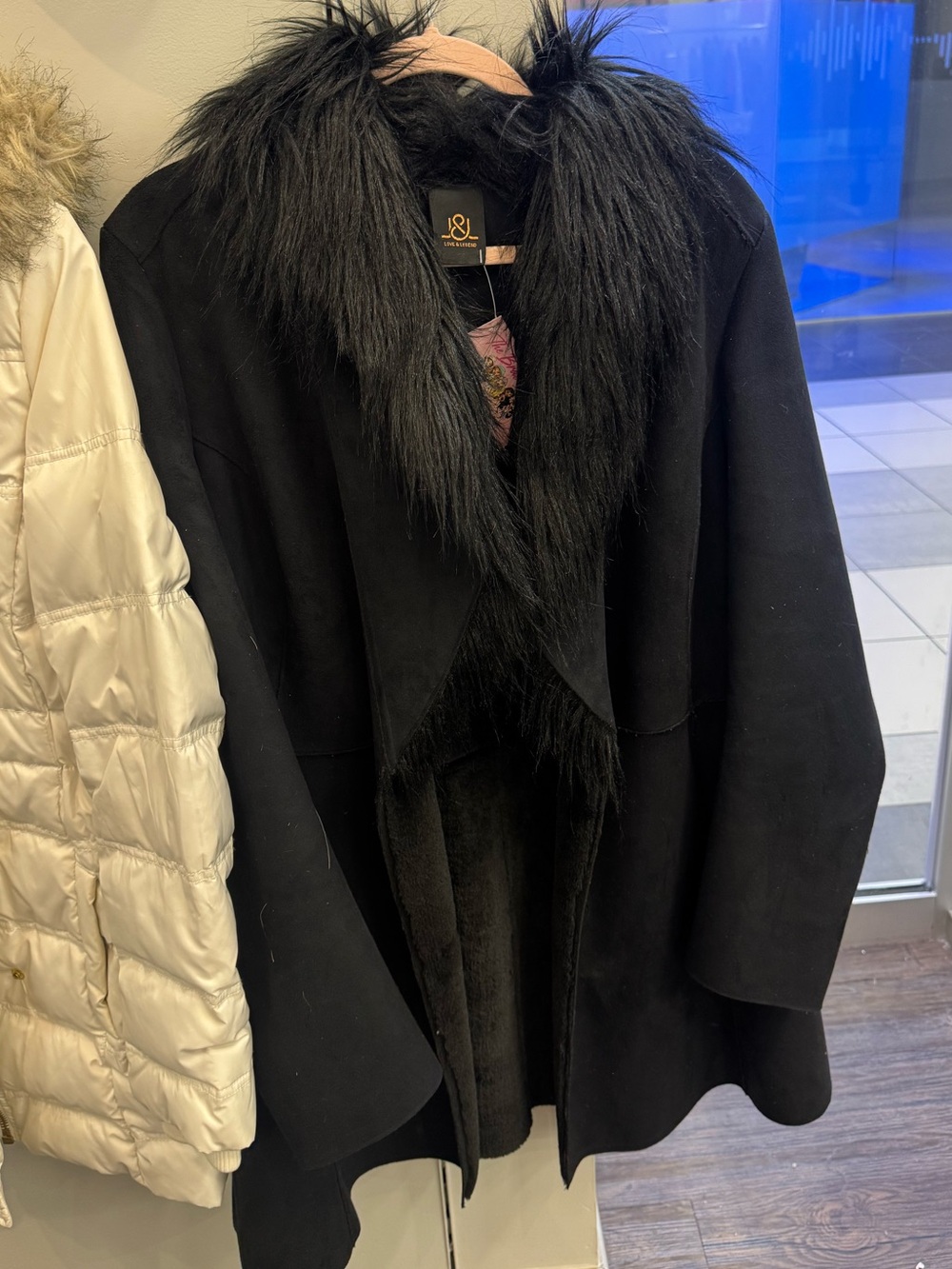 Love & Legend Black Faux-Fur Trim Coat